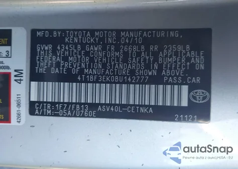 2011 Toyota Camry Le из США, поврежденный, VIN 4T1BF3EK0BU142777